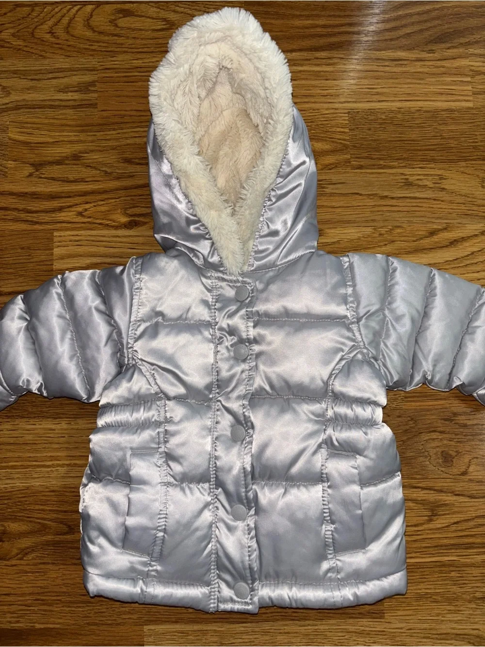 Old Navy Quilted Puffer Coat Lot 2 Pieces Pink Silver Baby Size 6-12 Months